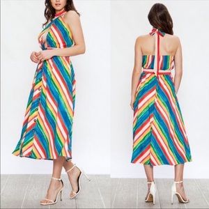 High neck Rainbow Halter Dress by Flying Tomato